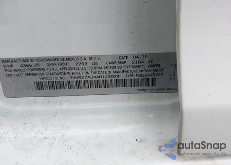 2010 Volkswagen Jetta Limited Edition from USA, damaged, VIN 3VWRZ7AJ4AM123924